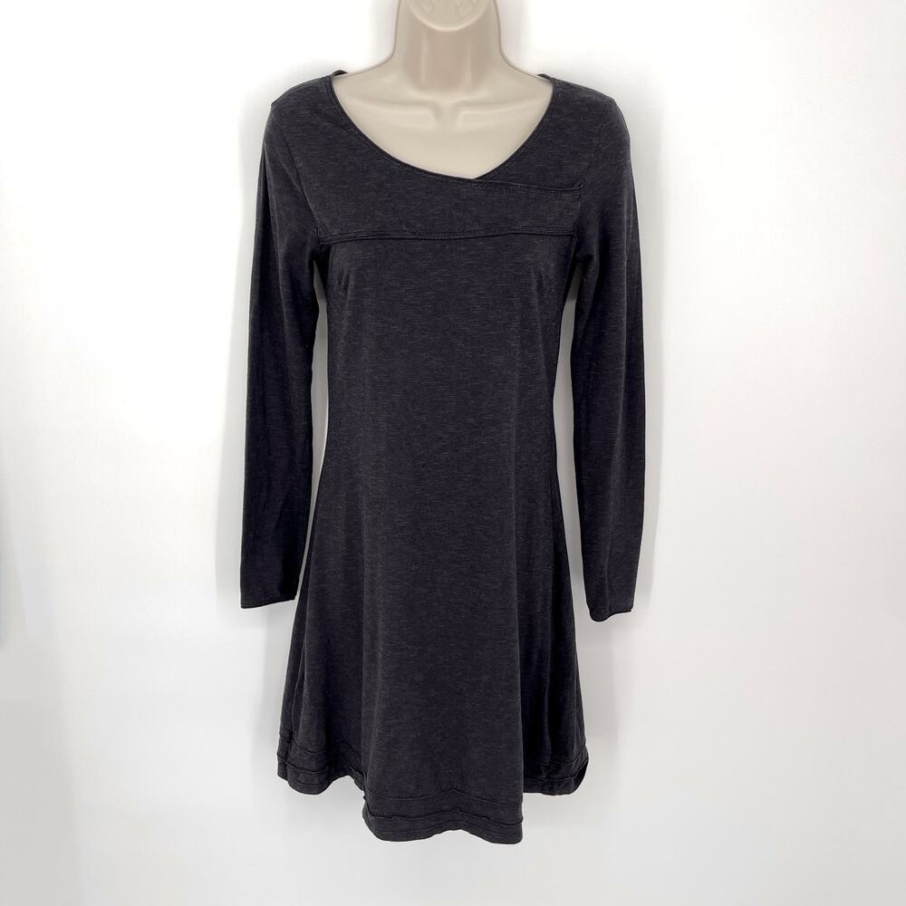 Horny Toad Women's Stretchy Knit Asymmetrical V-Neck Long Sleeve Dress S Black